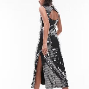 Topshop Black and Silver Sequin Midi Dress